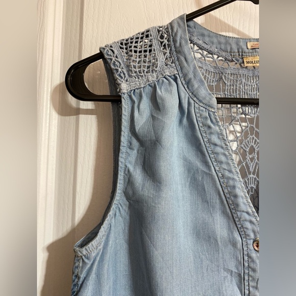 Anthropologie Holding Horses Chambray Crochet Buttoned Sleeveless Blue Top Size4 - Picture 6 of 15